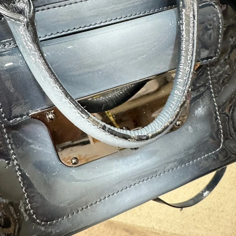 Milly Top Handle Patent Leather Ombré Gray Teal Black Purse w/crossbody strap